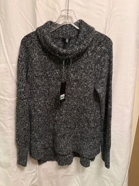 Jones New York Black and Gray Marled Cowl Neck Sweater